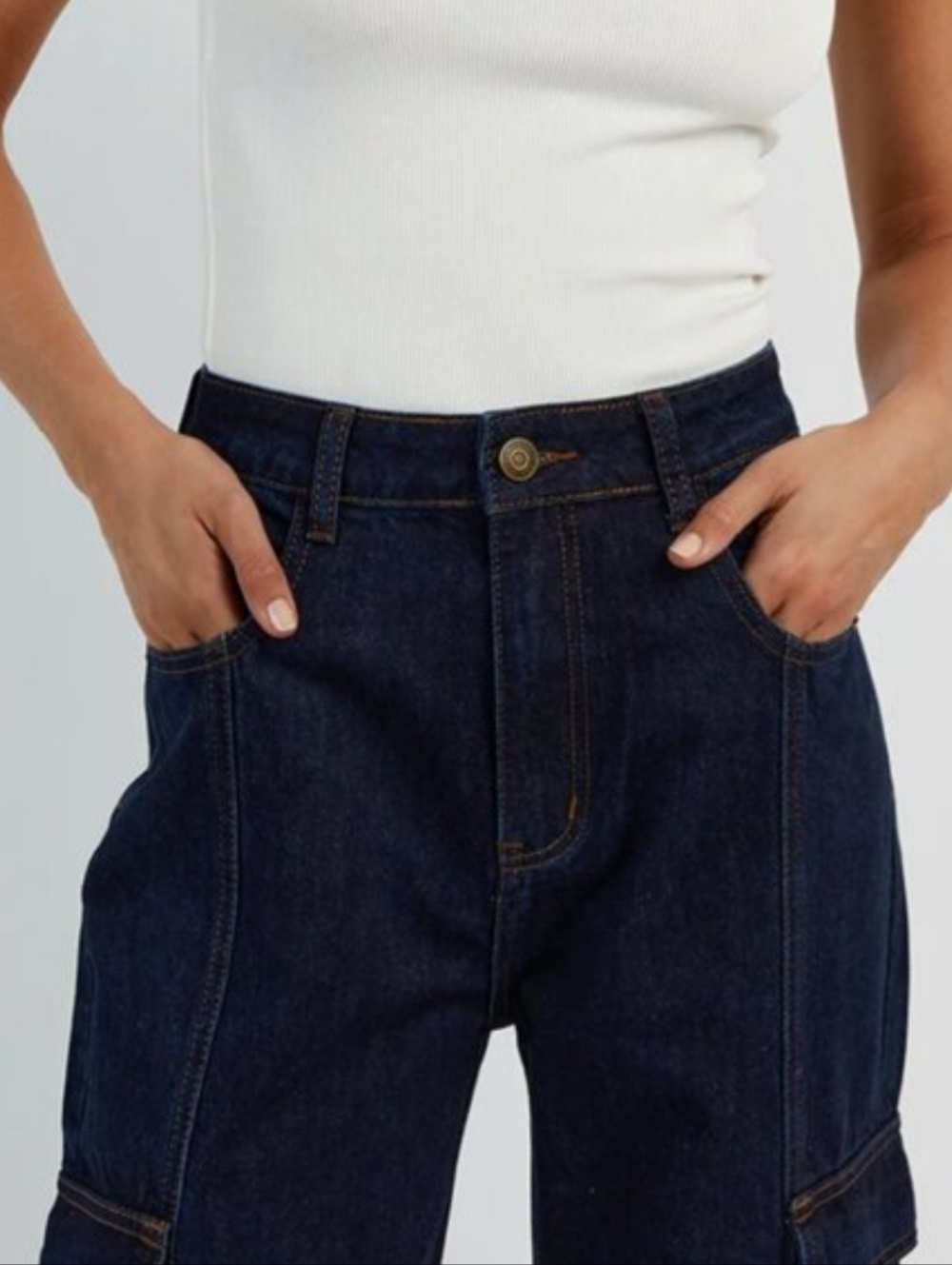 Dissh Brody Indigo Mid Rise Cargo Wide Leg Denim Jeans 4 - Picture 4 of 9